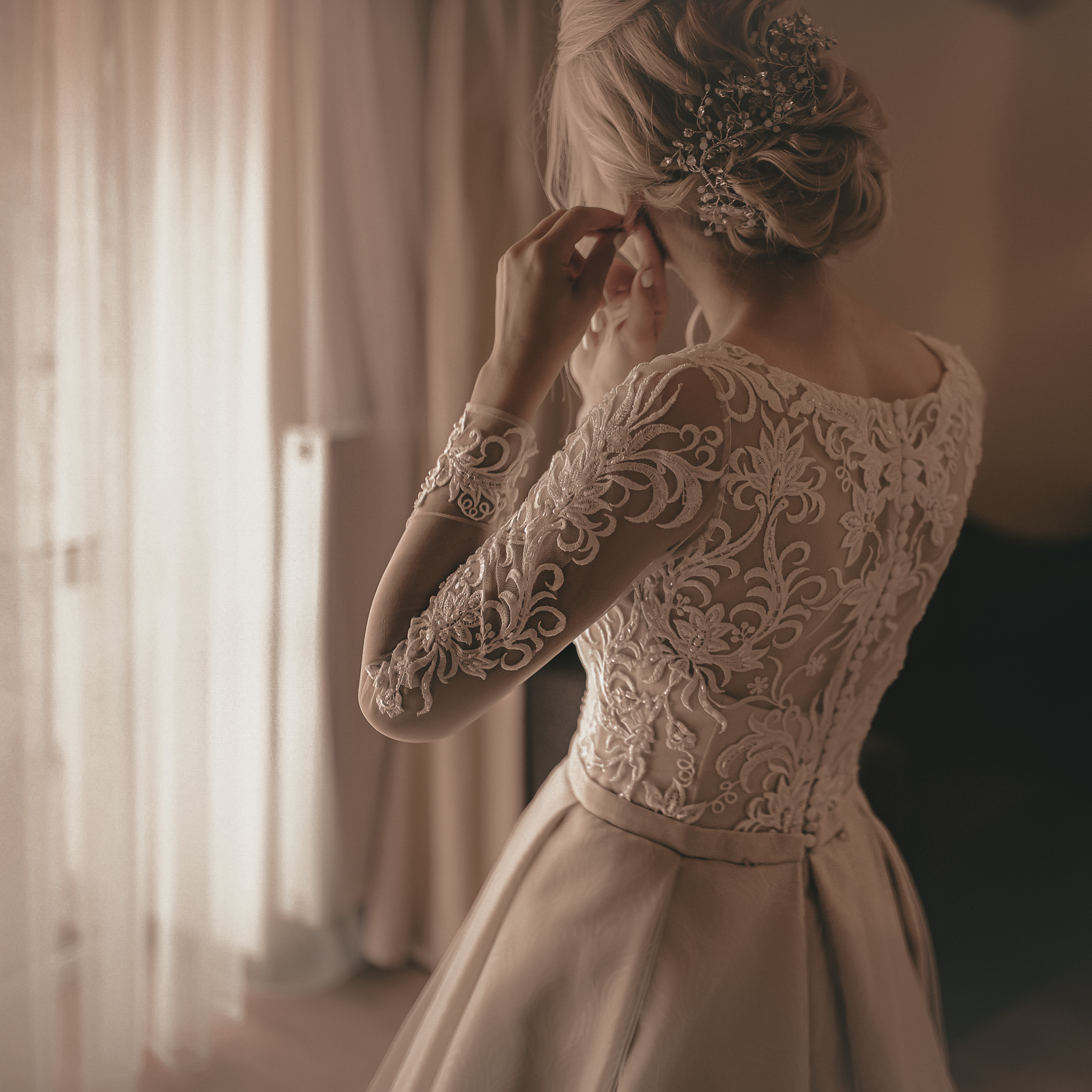 Private wedding detail — satin and stone